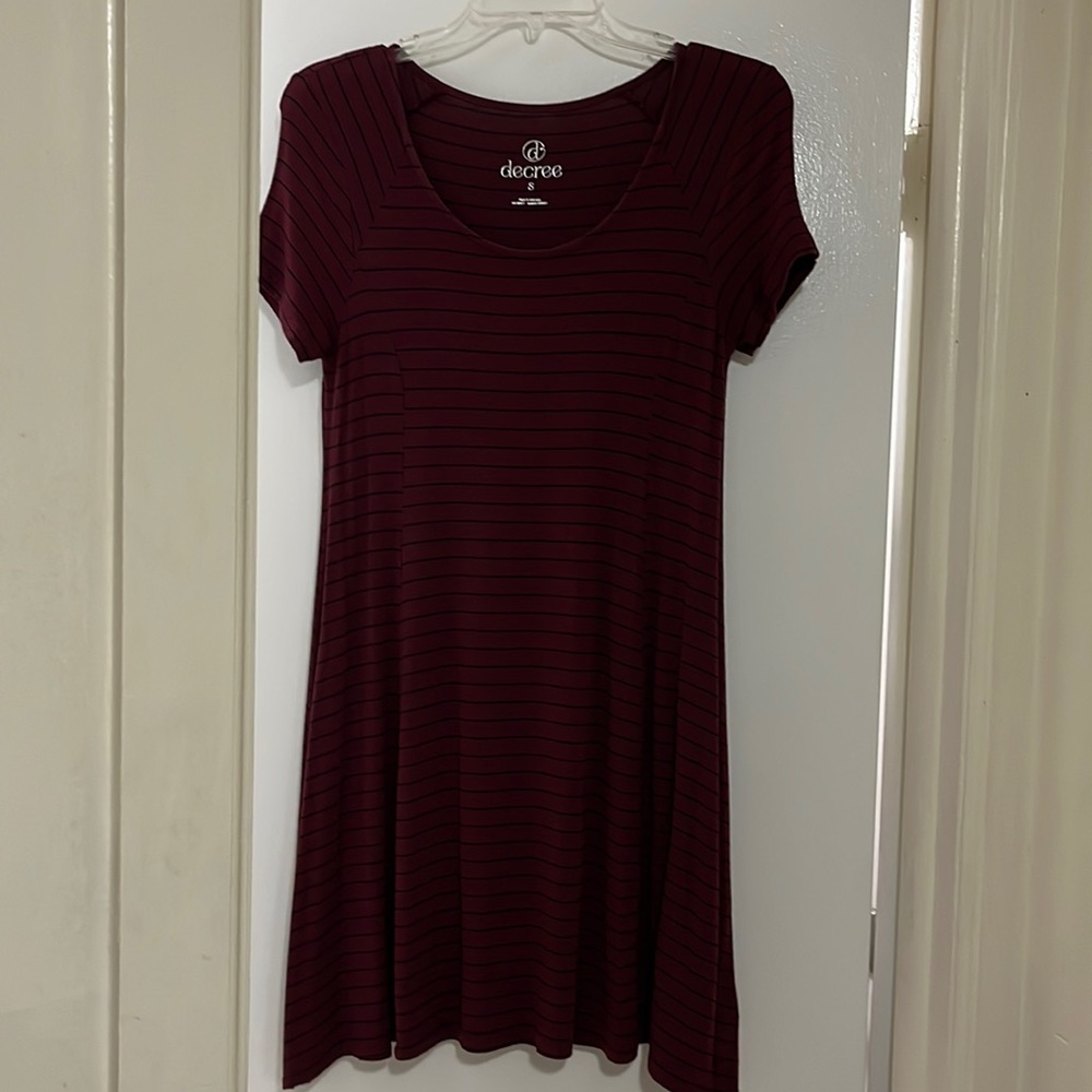 Flowy Burgundy Dress With Black Stripes.